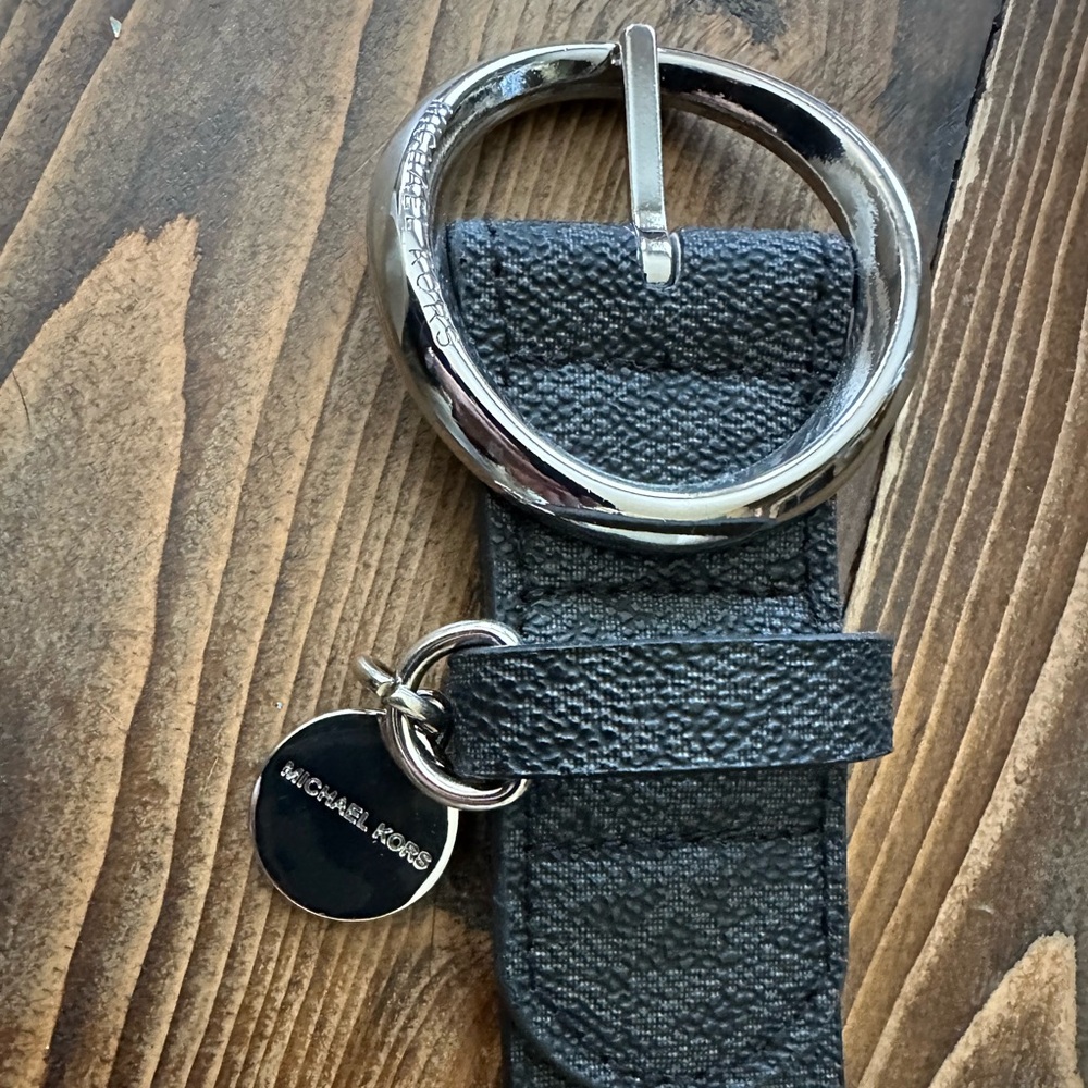 Michael Kors Textured Black Belt with Silver Buckle